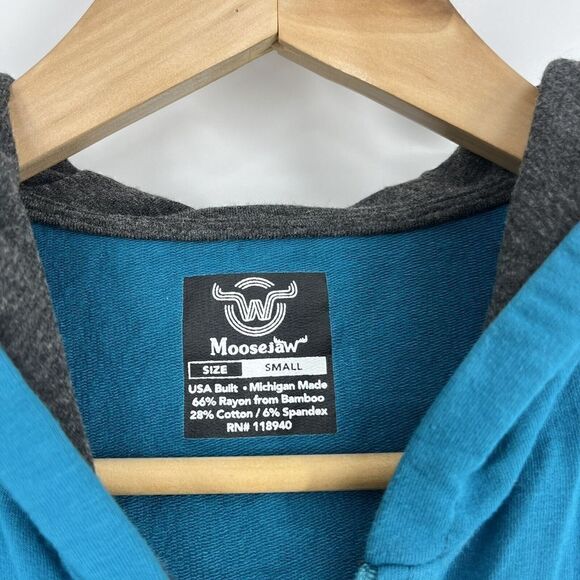 Moosejaw Jacket Size Small Womens Teal Blue Hoodie Full Zip Stretch Bamboo Knit - Picture 3 of 6